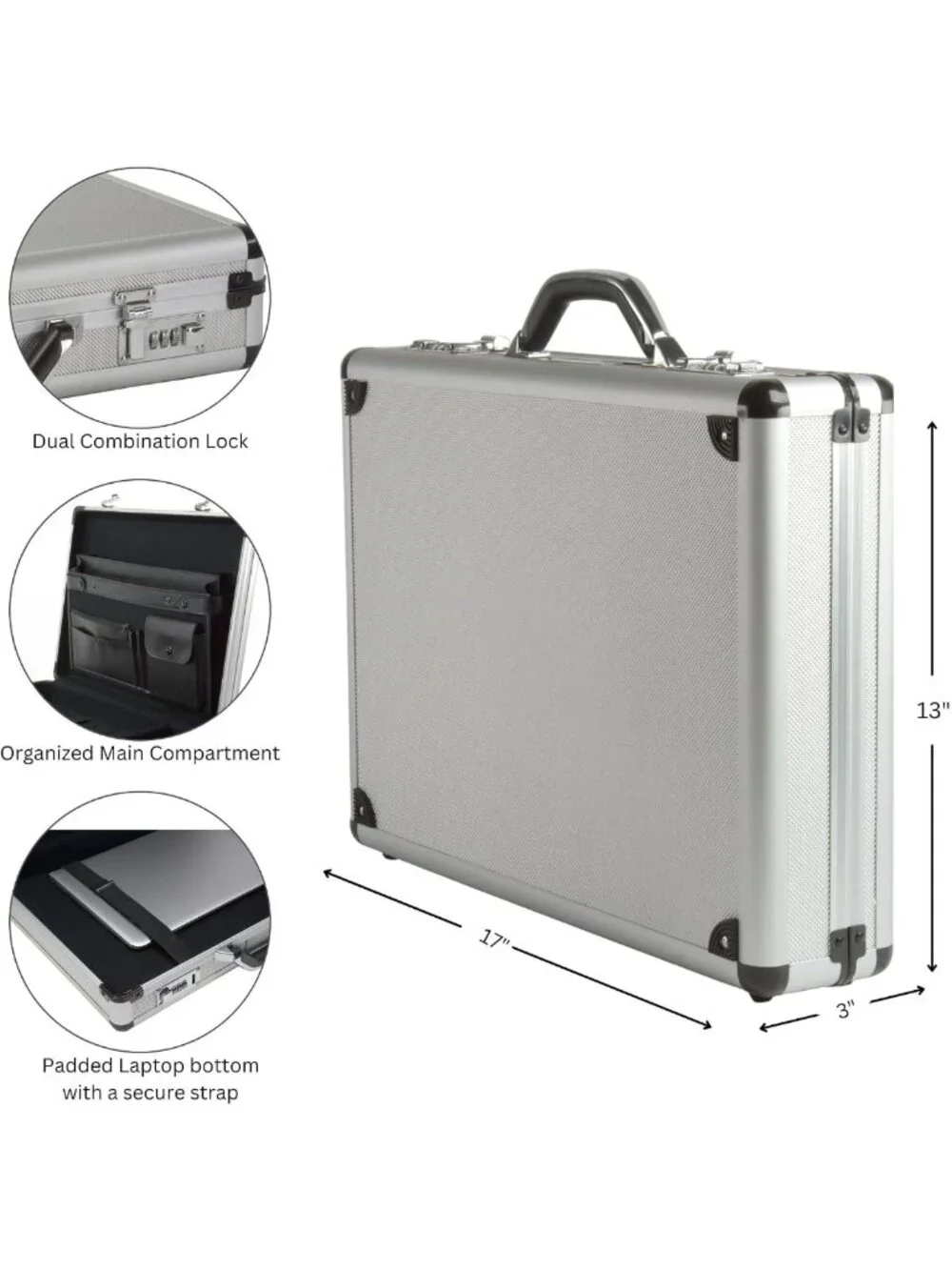 Sleek Aluminum Laptop Briefcase with Padded Interior & Combo Lock - Business